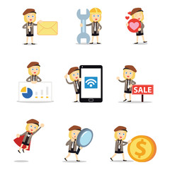 Set of character female police investigator in undercover.