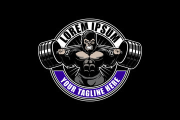 GORILLA OR SILVERBACK WITH BARBELL WEIGHTLIFTING VECTOR © infernal  kiss