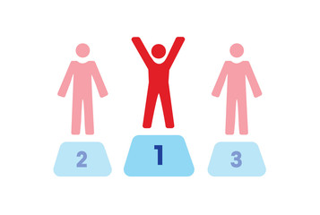 Flat vector image of a competition podium - 3 people on first, second and third place