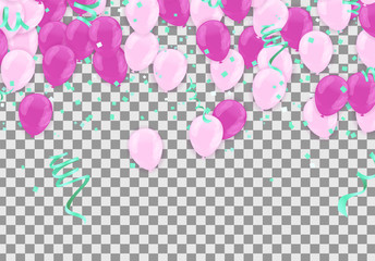 Pink and white balloons and on the pink background