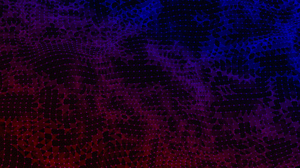 Top view abstract plexus triangle shape in blue and violet color. Copy space low poly background with dots and connecting lines. Futuristic, big data, wallpaper, science. 3D rendering