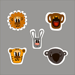 Vector illustrations of cartoon animals stikers on the background