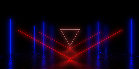 3D abstract background with neon lights. 3d illustration