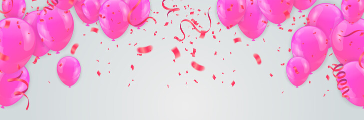 Pink and white balloons and on the pink background