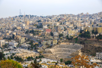 Obraz premium View at the Roman Theatre from the Citeadel in Amman, Jordan