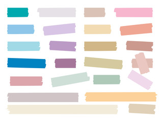 Sticky strips. Colored decorative tape mini washi sticker decoration vector set. Sticky tape, ripped scrapbook sticker decorative illustration - obrazy, fototapety, plakaty