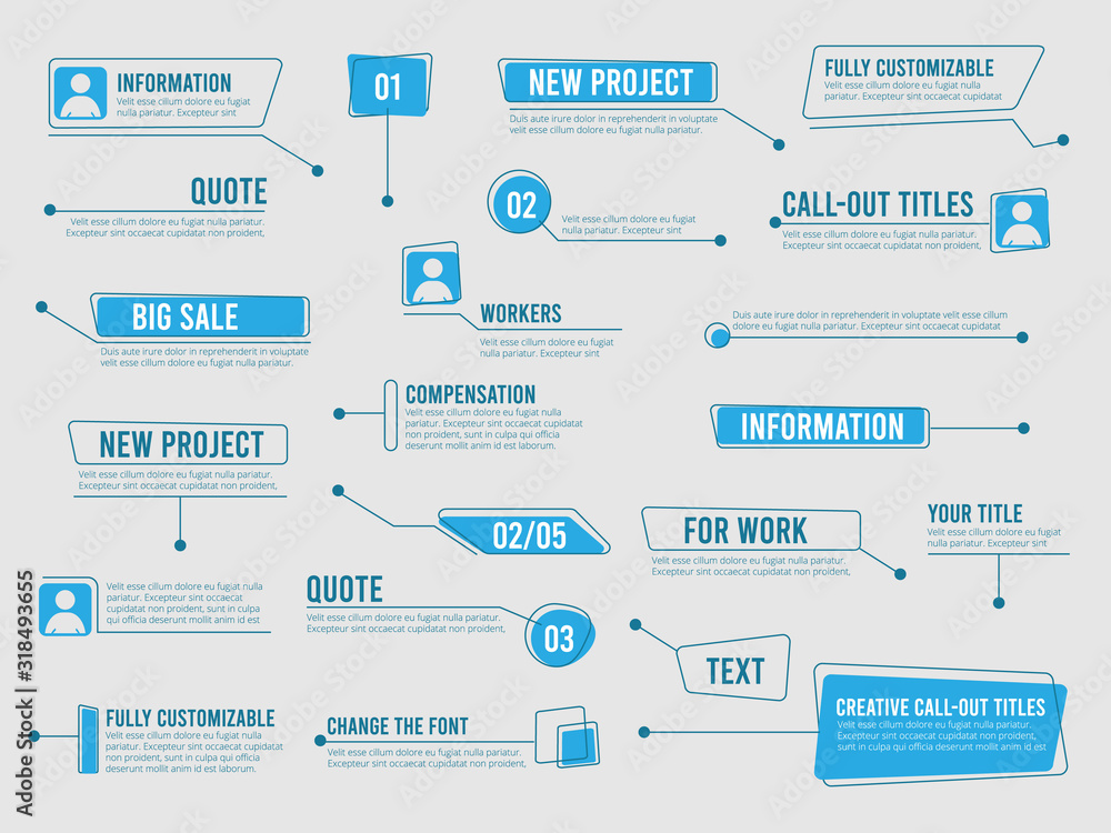 Poster Callouts template. Digital info boxes with marketing text modern simple communication callouts vector labels. Title presentation linear, textbox content line illustration