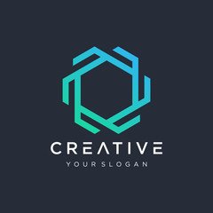 hexagonal line logo design illustration. Company vector logo design element. Abstract hexagon shaped vector symbols. - VECTOR