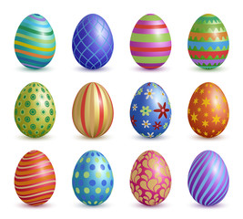 Easter eggs. Colored floral graphic decoration for easter celebration symbols vector realistic eggs collection. Illustration christianity eggs different easter
