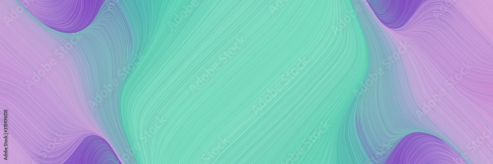 Poster moving horizontal header with medium aqua marine, pastel violet and slate blue colors. dynamic curved lines with fluid flowing waves and curves