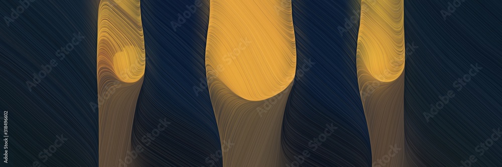 Poster decorative banner with very dark blue, peru and dark olive green colors. dynamic curved lines with f