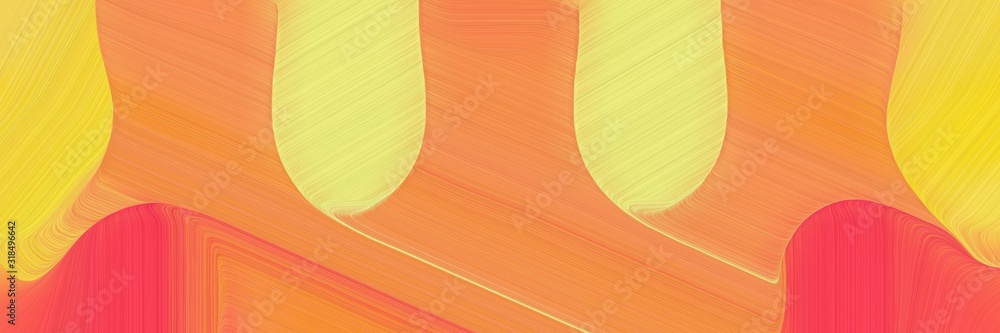 Poster artistic designed horizontal banner with coral, khaki and tomato colors. dynamic curved lines with fluid flowing waves and curves