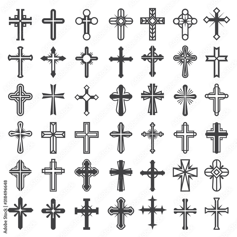 Wall mural religion cross symbols. christians catholicism icons tribal vector collection peace jesus pictures.  - Wall murals