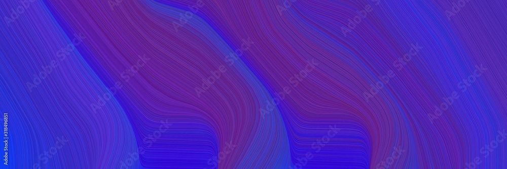 Poster surreal designed horizontal banner with dark slate blue, indigo and dark magenta colors. dynamic curved lines with fluid flowing waves and curves