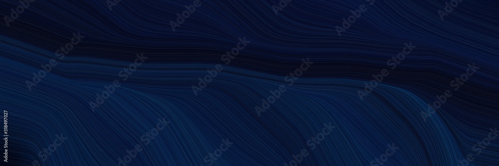 Poster dynamic header design with very dark blue, black and midnight blue colors. dynamic curved lines with fluid flowing waves and curves