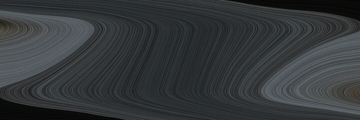 artistic designed horizontal banner with very dark blue, dim gray and dark slate gray colors. dynamic curved lines with fluid flowing waves and curves