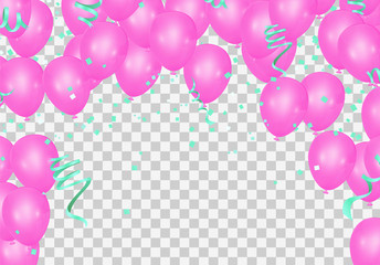 Pink and white balloons and on the pink background