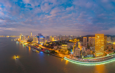 Night view of the seaside in Xiamen City, Fujian Province, China