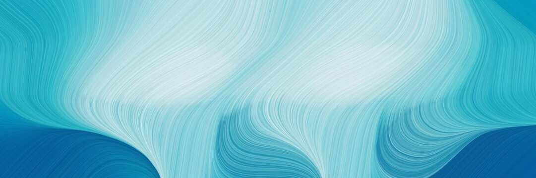 artistic designed horizontal banner with light sea green, powder blue and light blue colors. dynamic curved lines with fluid flowing waves and curves © Eigens