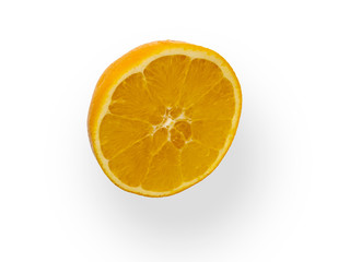 Half of an orange fruit. Round slice isolated on white background. Top view..