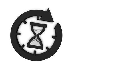 Hourglass Time Symbol Banner - Black And White 3D Illustration - Isolated On White Background