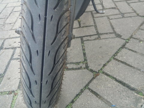 tire tracks in paving block
