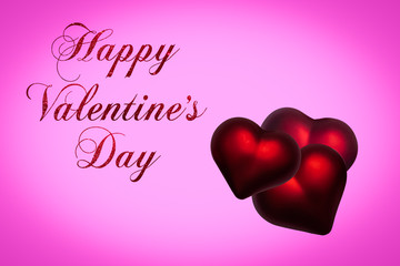 Happy Valentines Day. 14 February. Red hearts on pink background. Love Romantic concept. Greeting card. Celebration. 