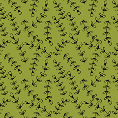 seamless texture with flower and plant leaves. floral ornament. branch of leaves and flowers on a green background.