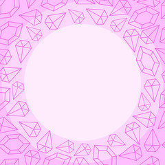 Cute frame made of precious stones outline on a pink background