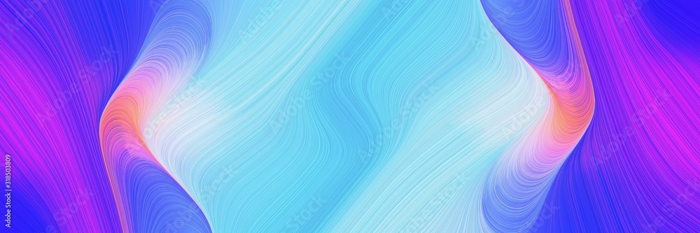 Poster surreal designed horizontal banner with sky blue, baby blue and blue violet colors. dynamic curved l