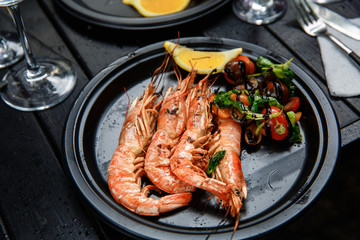 Langoustines cooked with vegetables.
