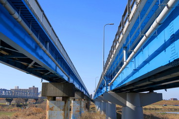 江戸川に架かる流山橋と青空