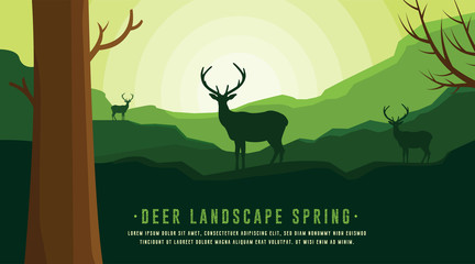 Deer Landscape Spring, Deer Silhouette, Deer Spring