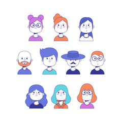 Set of avatar people smiling on the white background