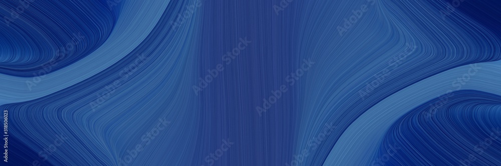 Poster artistic horizontal header with dark slate blue, teal blue and midnight blue colors. dynamic curved lines with fluid flowing waves and curves