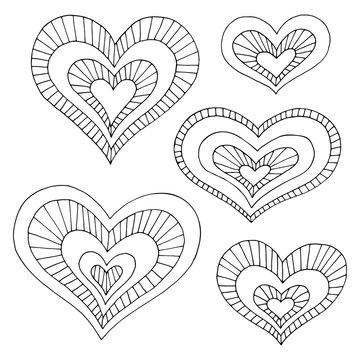 Pattern heart doodle black white isolated graphic sketch set illustration vector