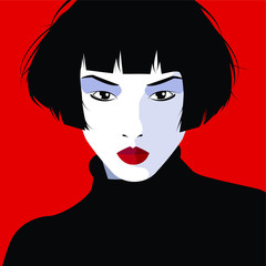 Asian fashion woman in style pop art. Vector illustration