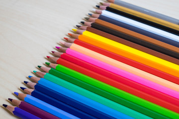 Color pencils on a table