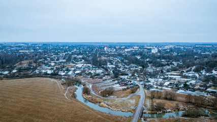 Top view of belarusian city of Mstislavl. Travel concept.