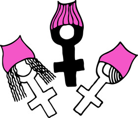 vector feminism symbols for thematic design on a white background.