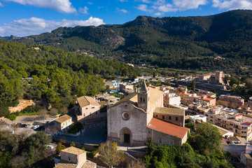 Fototapeta na wymiar Aerial: The church of Santa Mariain Andratx