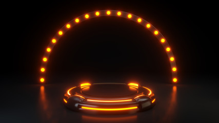 Stage For Product Showcase With Orange Neon Light On A Black Background - 3D Illustration © levan