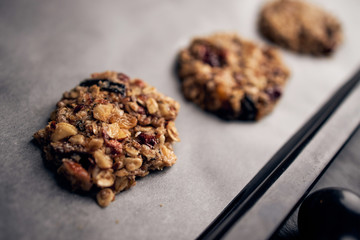 Breakfast cookies dough prepared for baking in oven	