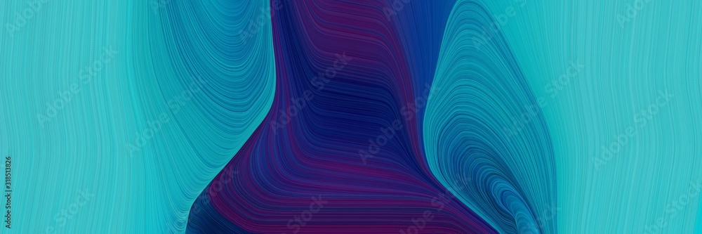 Poster decorative designed horizontal header with light sea green, midnight blue and teal colors. dynamic curved lines with fluid flowing waves and curves