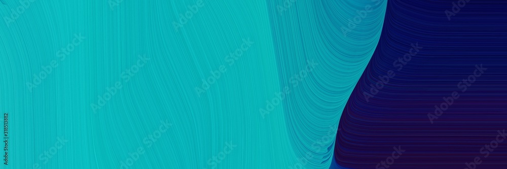 Poster modern banner with very dark blue, light sea green and dark cyan colors. dynamic curved lines with f