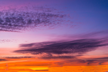 Purple, violet,  orange sky in sunset, color background