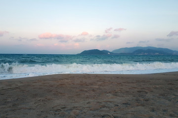  sea ​​at sunset at high tide