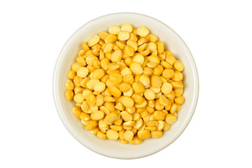 chana dal in bowl isolated on white background with clipping path