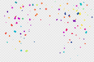 Colorful Confetti Star On Transparent Background. Celebration & Party. Vector Illustration