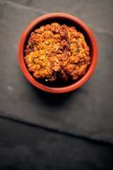 Freshly baked breakfast cookies served on baking paper	